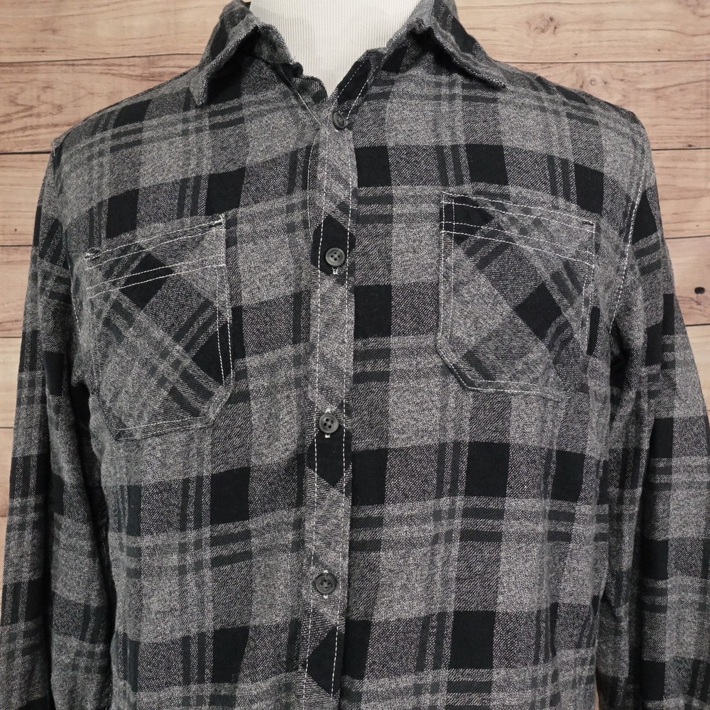 Pd&c Shirt Mens L Gray Plaid Long Sleeve Button-Up Flannel Pockets Casual
